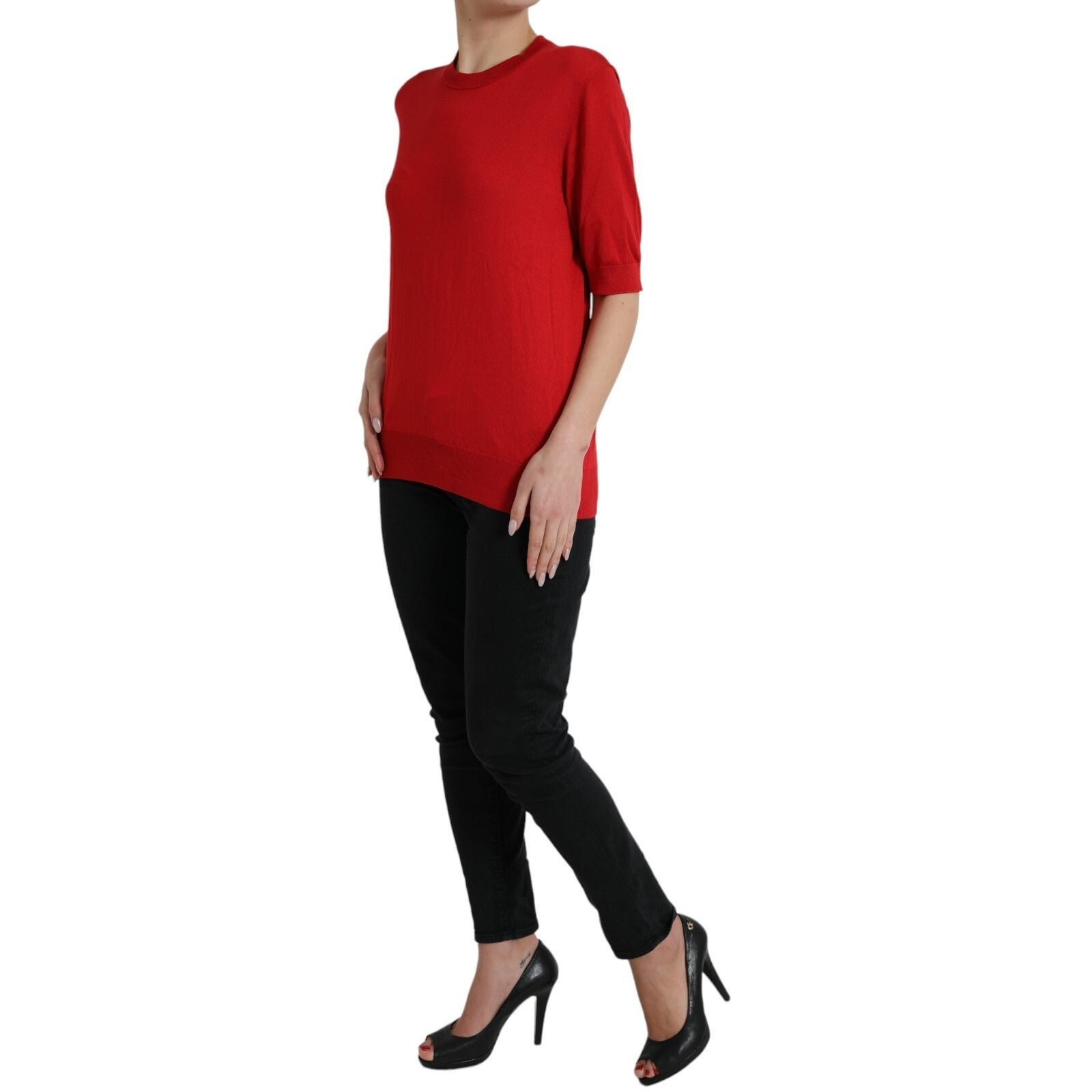 Dolce & Gabbana Red Silk Crew Neck Short Sleeves Top T-shirt