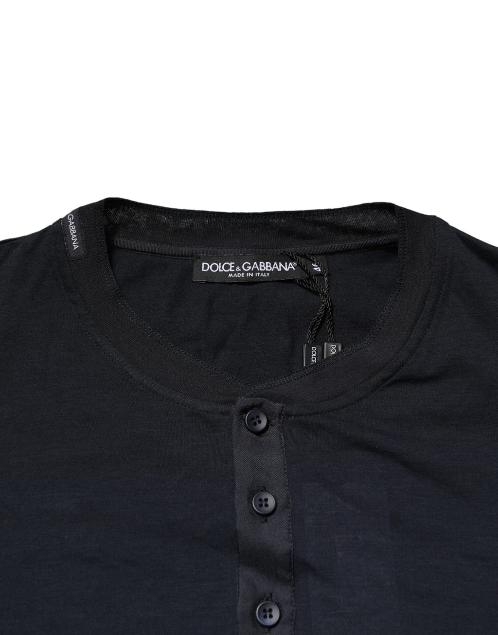 Dolce & Gabbana Dark Blue Cotton Henley Long Sleeves T-Shirt