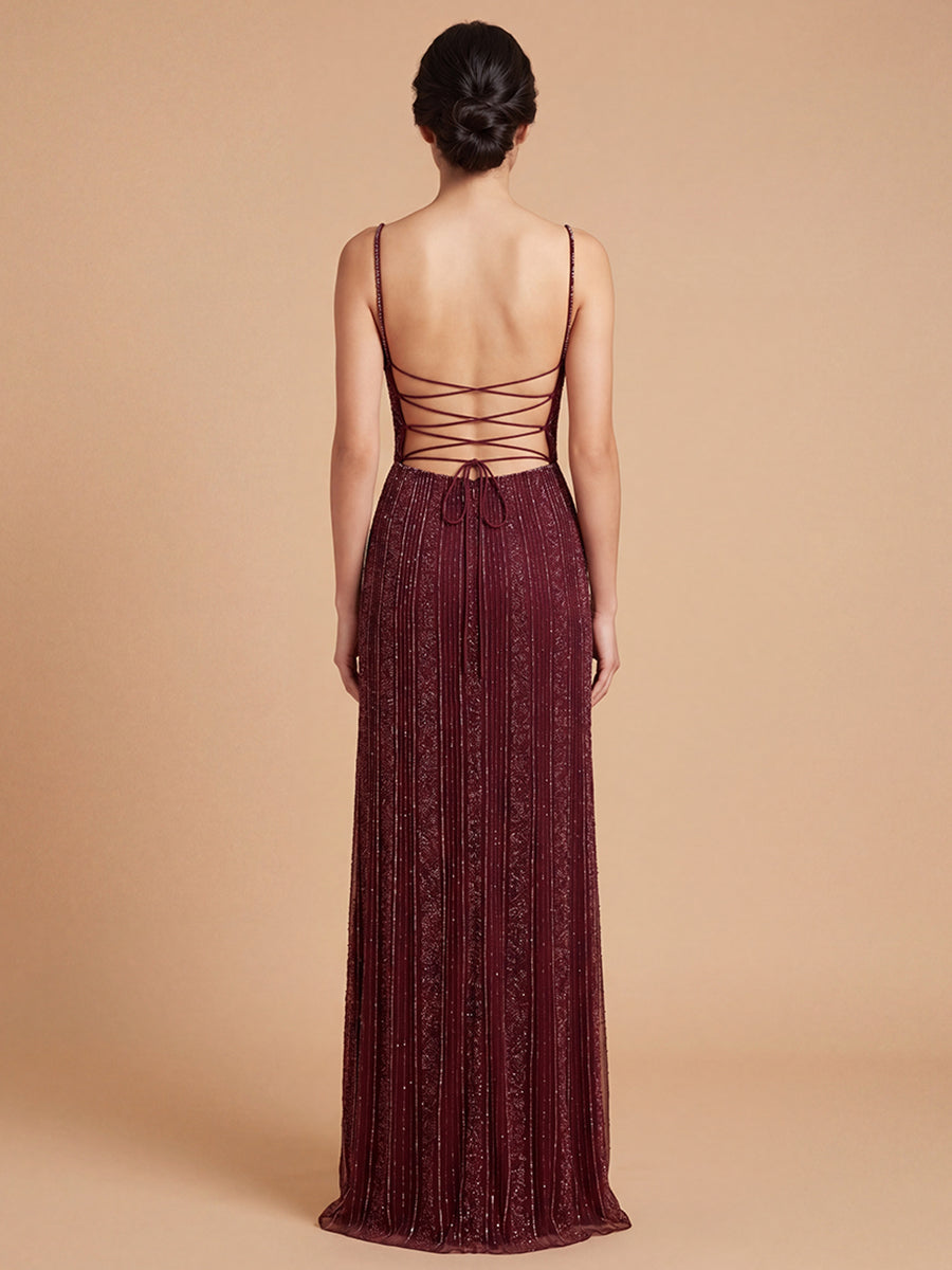Spaghetti Strap Beaded Gown | Lara 9917