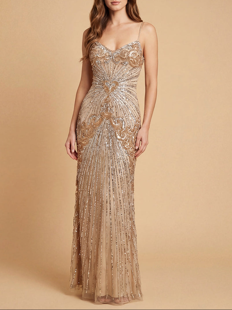 Strapless Beaded Gown with Detachable Straps | 9921