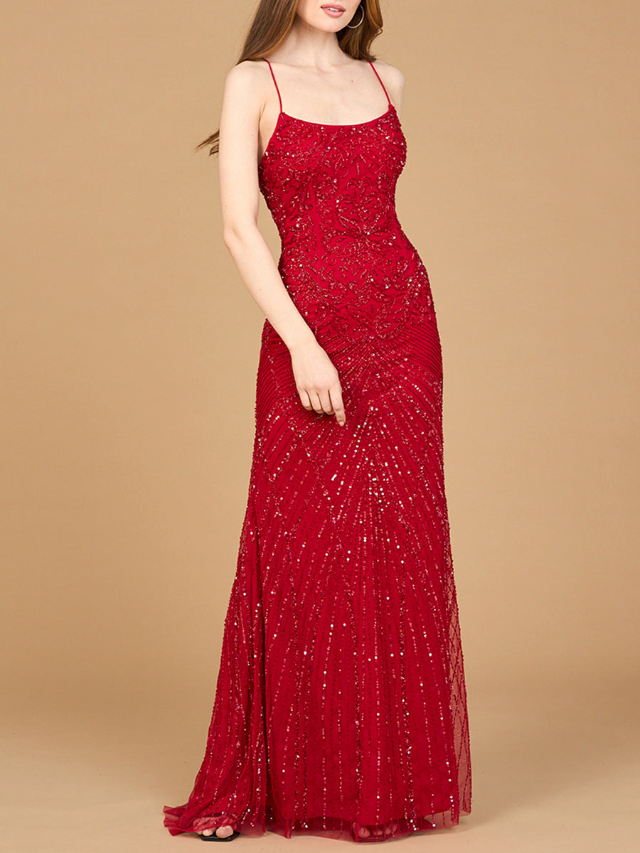 Lace Up Open Back Beaded Dress