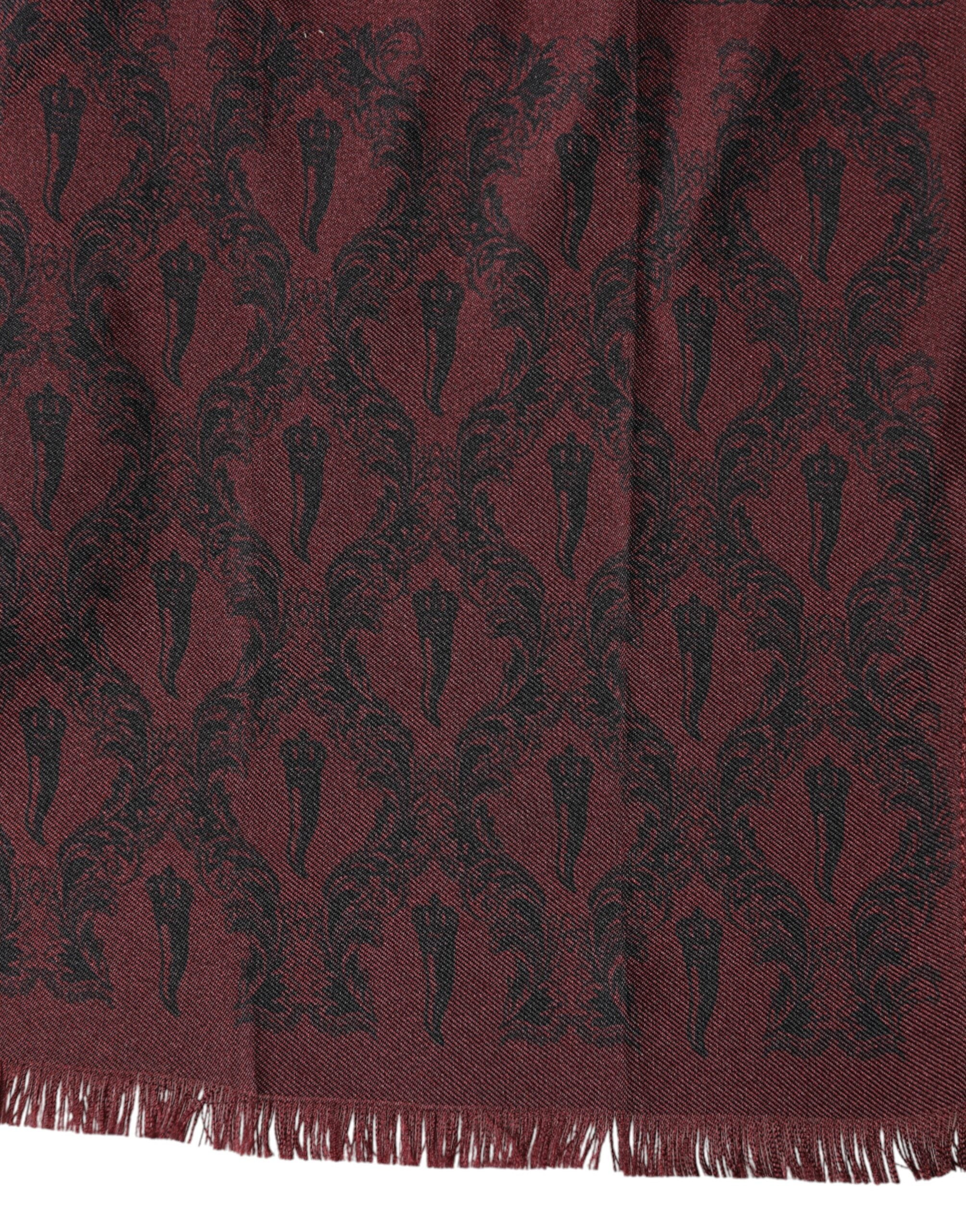 Dolce & Gabbana Maroon Patterned Silk Wrap Foulard Men 133cm x 22cm Scarf