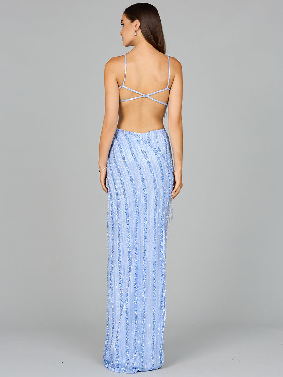 Cutout Beaded Gown with Fringes