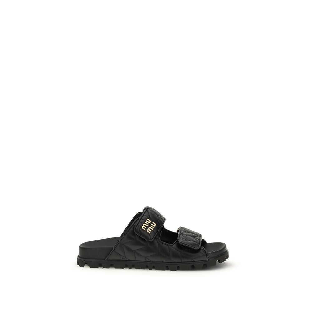 Miu Miu Black Napa Leather / Calf Bos Taurus Slippers