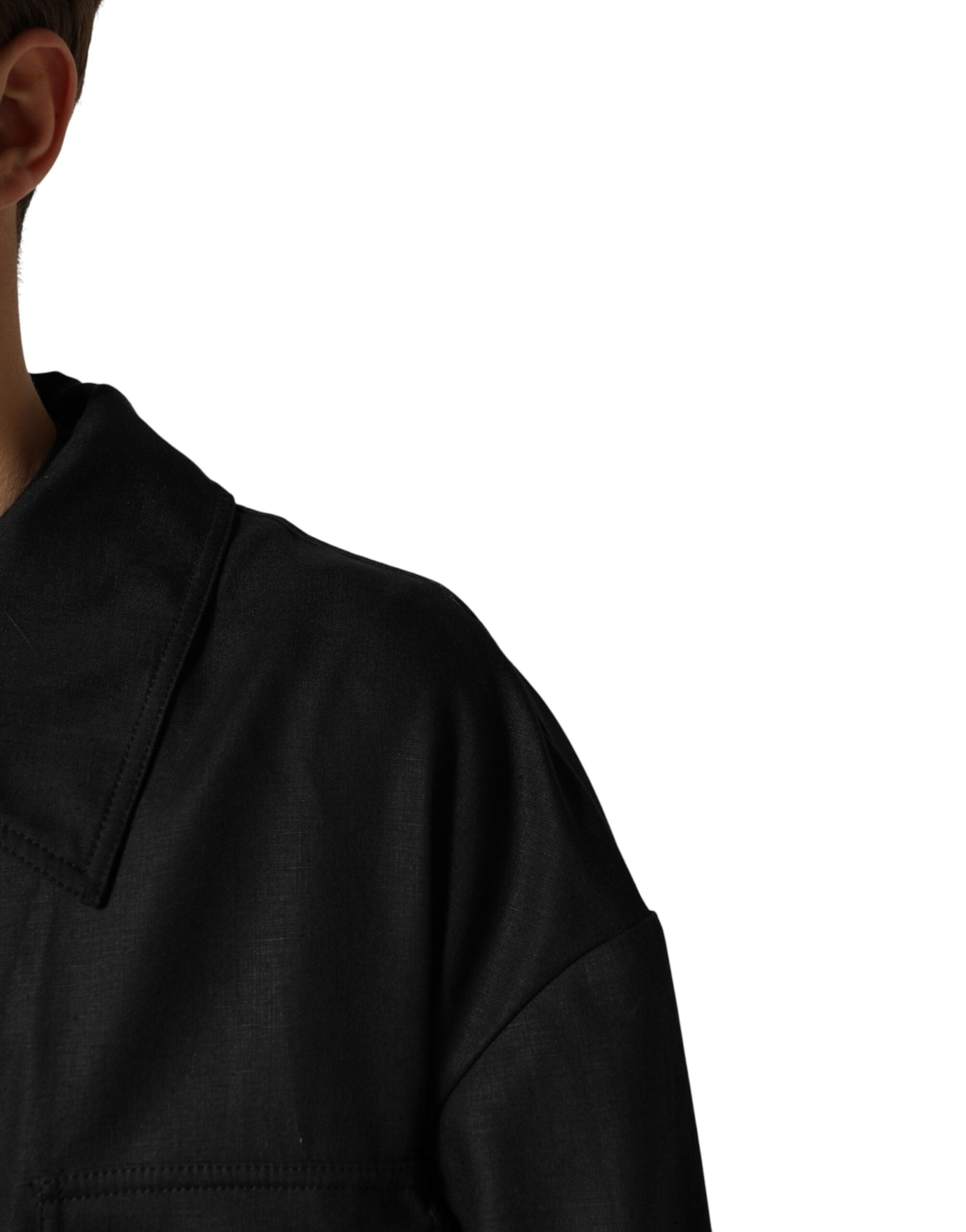 Dolce & Gabbana Black Pockets Collared Trench Coat Jacket