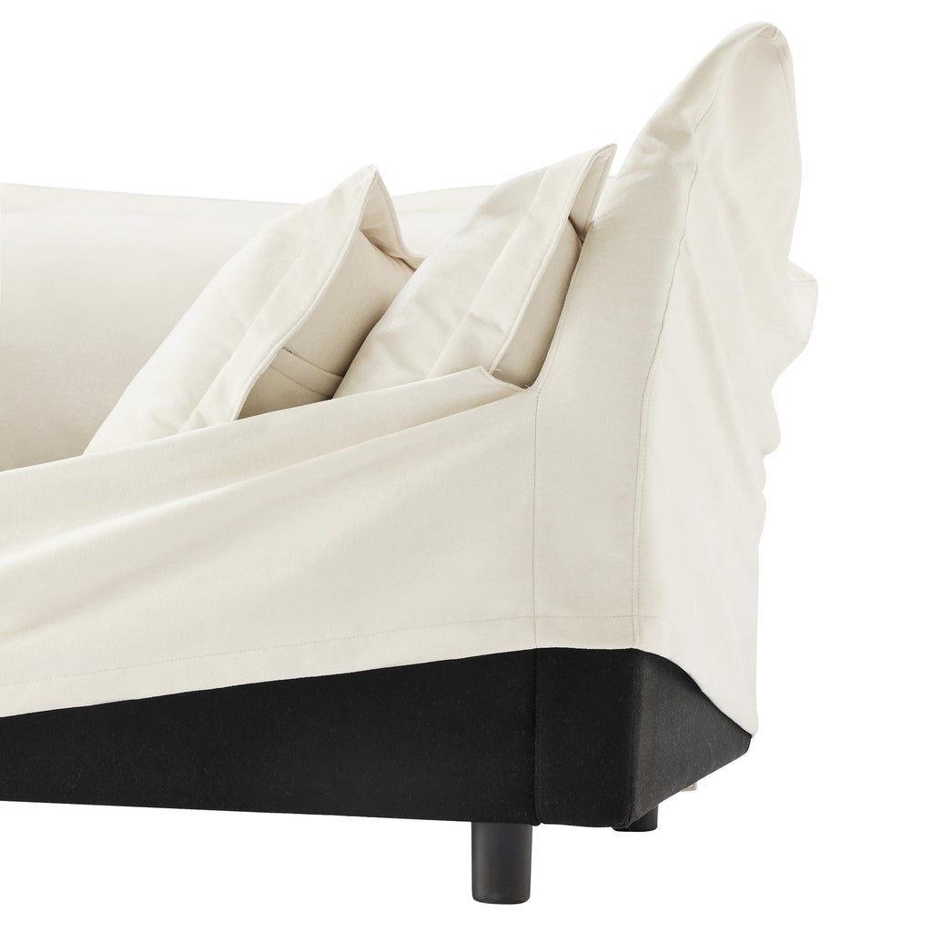 Slipcovered Sofa 2 Seater Sofa    With 2 Ottomans, 2 Seater Sleeper Sofa Bed Home Theater Oversized Sofa For Living Room, Chenille, Cream