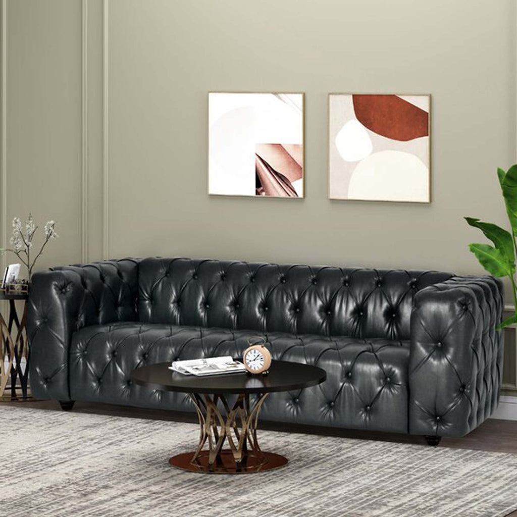 Mirod Comfy 3-Seat Sofa with Wooden Legs, PU Upholstery, Black, 83.5'' Width