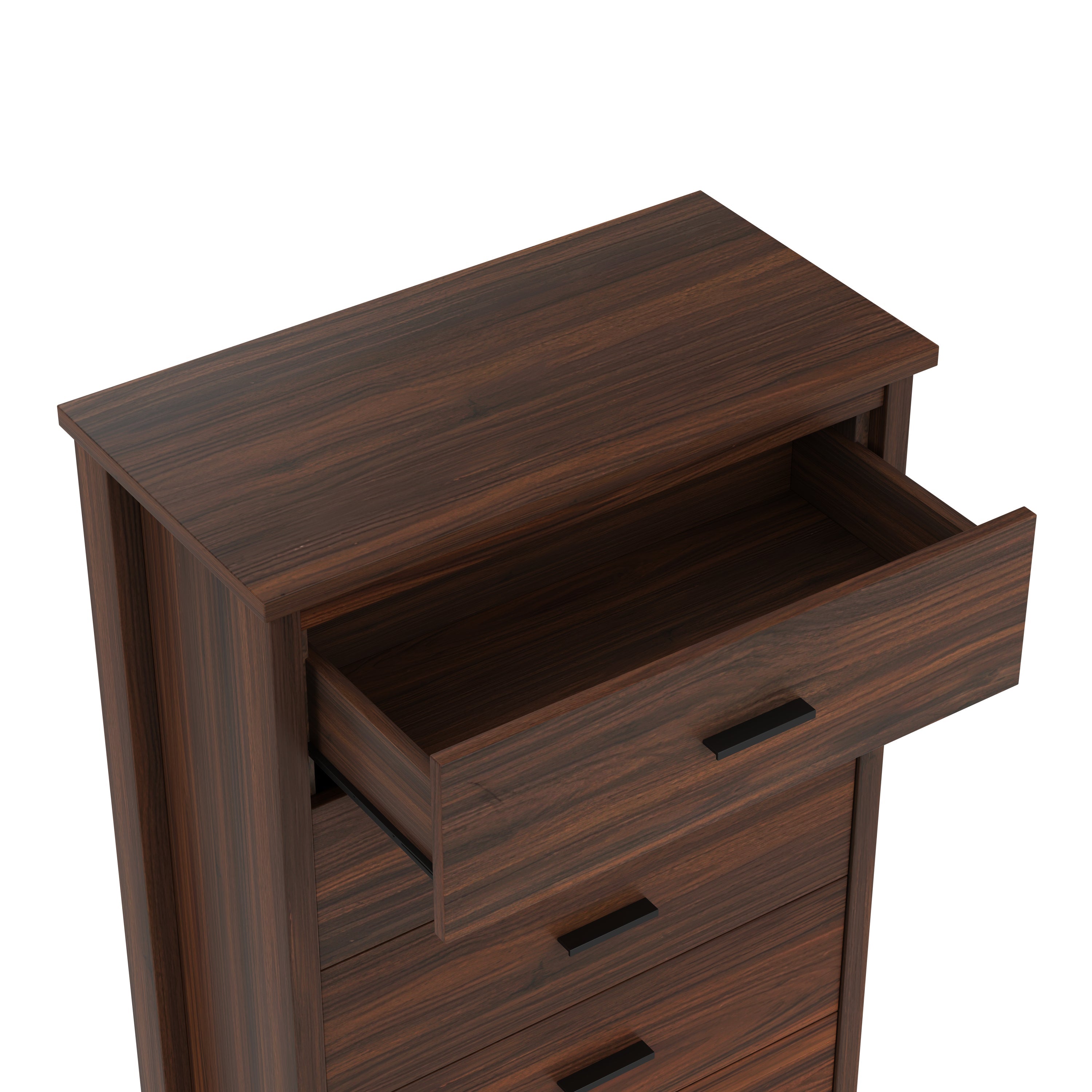 4PCS Bedroom Sets, Wooden Queen Size Bed Frame with Storage Headboard and Charging Station, 2 Nightstands with 2 Drawers, 1 Dresser with 5 Drawers, Walnut(old SKU HL000102AAD)