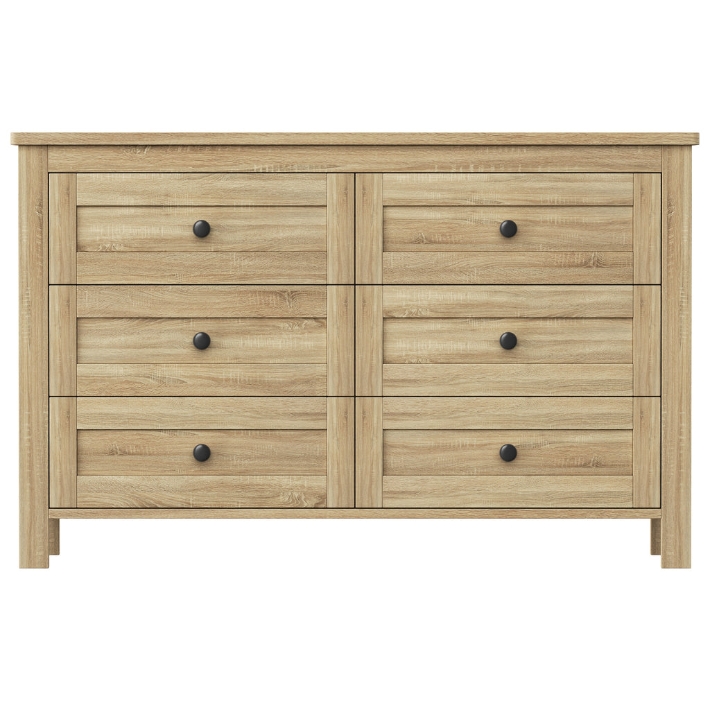 3-Pieces Bedroom Sets Queen Size Farmhouse Platform Bed with Double Sliding Door Storage Headboard and Charging Station, Storage Nightstand and Dresser, Natural