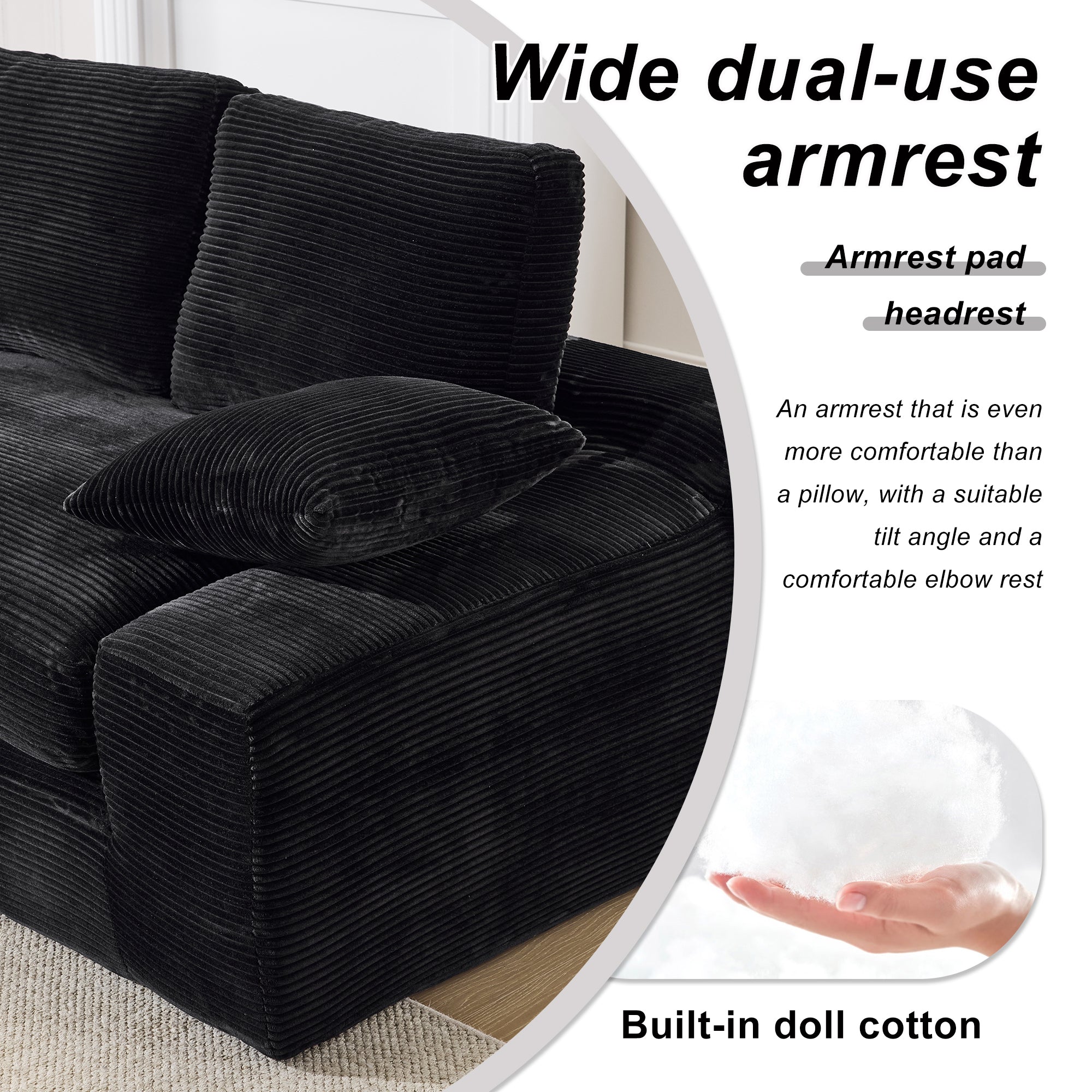 99*69' Modular Sectional Living Room Sofa Set, Modern Minimalist Style Couch, Upholstered Sleeper Sofa for Living Room, Bedroom, 2 PC Free Combination, Installation-free Sofa, L-Shape, Black