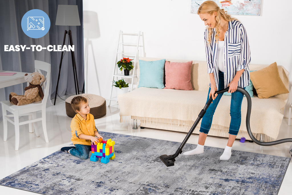 NAAR MARFI Collection 2X3 Silver / Blue / Abstract Doormat Rug