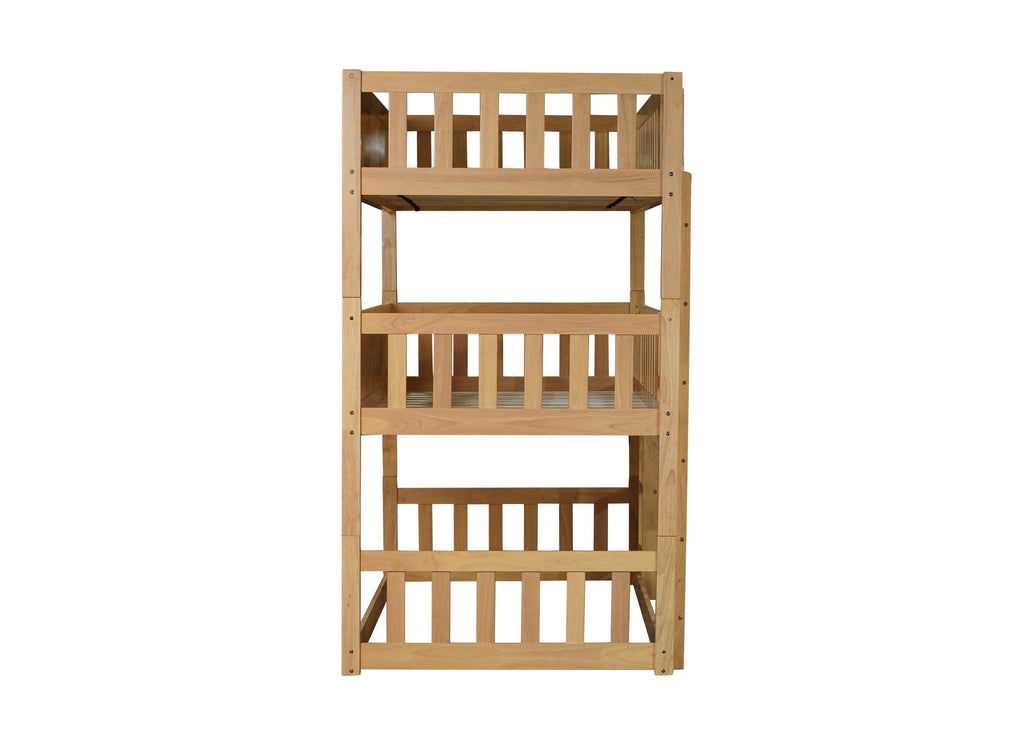 Twin Size Triple Rubber Wood Bunk Bed, with Ladders, Guardrails Detachable Bunk Bed, Twin over Twin over Twin,Natural