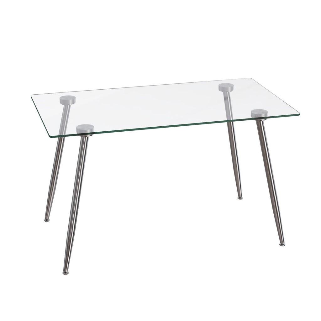Glass Dining Table, Modern Rectangular Table with Tempered Glass Tabletop & Sliver metal Legs, Simplistic Kitchen Table, Versatile Table for Home Office (0 damage)