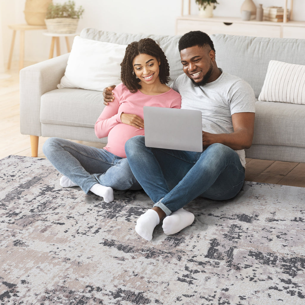 NAAR PAYAS Collection 6X9 Cream / Brown / Abstract Area Rug