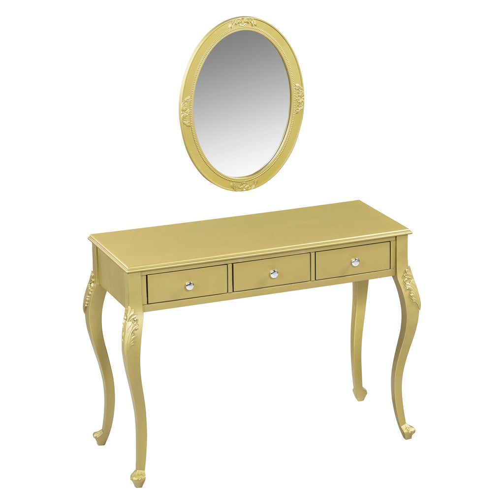 Luxury Makeup Vanity Desk with Oval Mirror, 3-Drawer Dressing Table for Jewelry Storage, Elegant Console Table for Entryway, Living Room & Bedroom, Stylish Home Decor,Gold