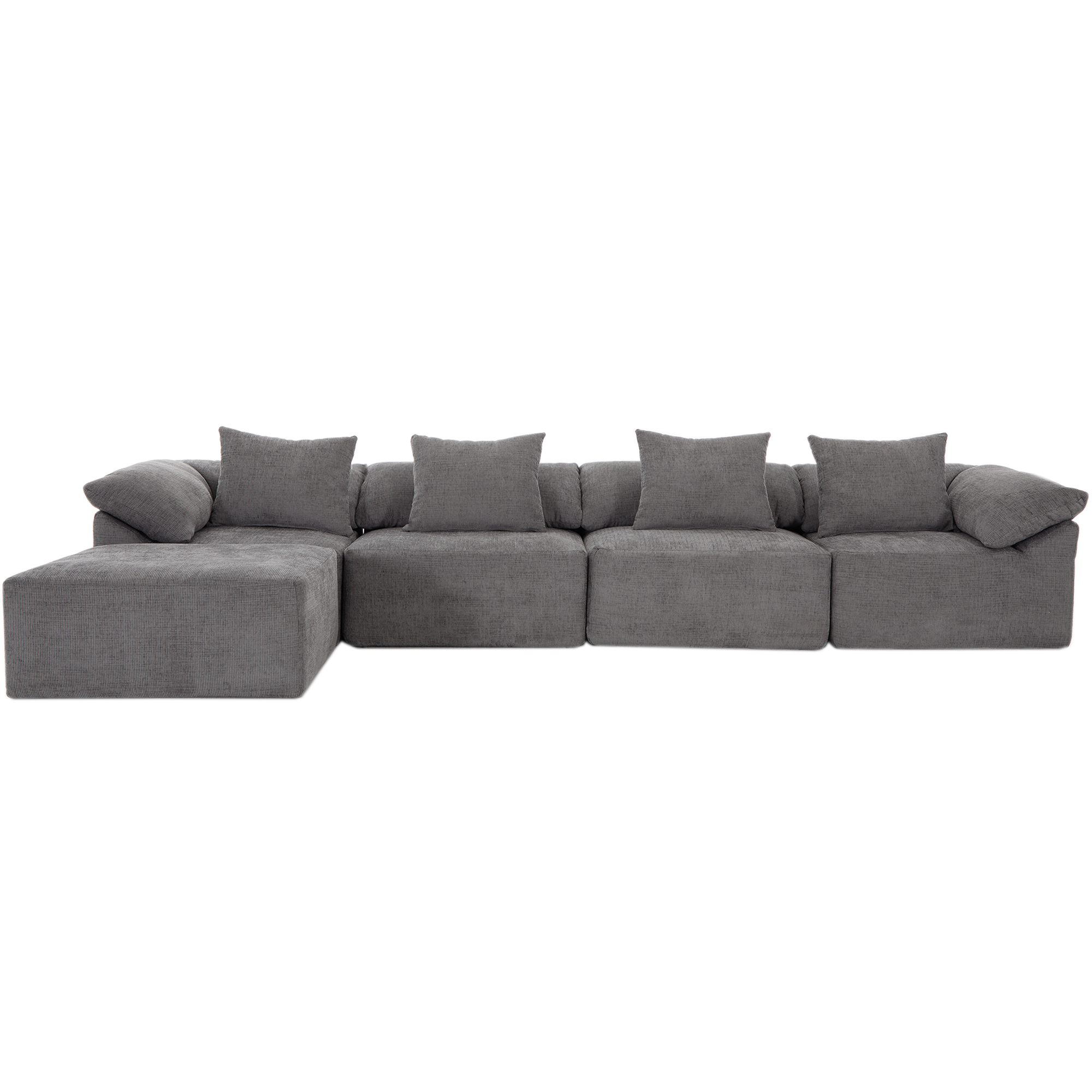 142' L Shaped Modular Sectional Sofa,No Assembly,5 Piece Couch, Convertible Sleeper Couch,Full-Compressed Couch,Free-Combined Couches,5 Seat & Ottoman,Chenille,Gray
