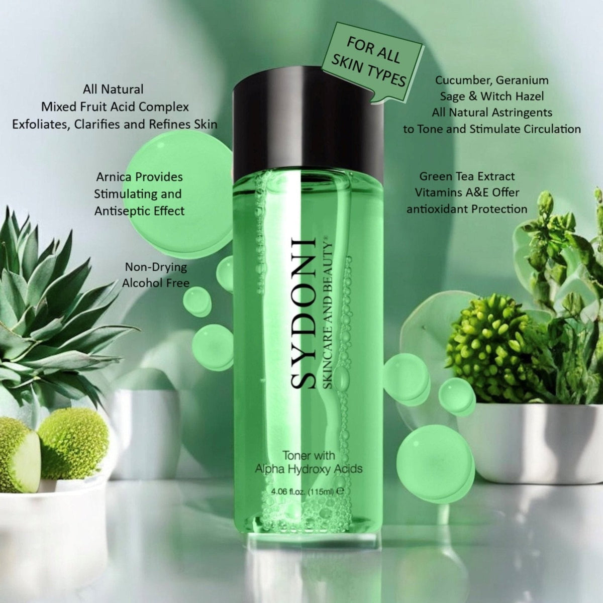 SYDONI AHA EXFOLIATING TONER| Brighten, Smooth & Refine Skin 4 FL. OZ