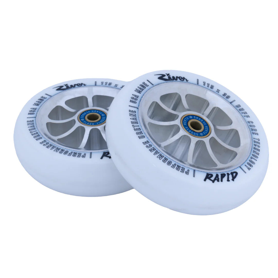River Wheels ″Blizzard″ Rapid 115x30mm - White on Raw (Pair)