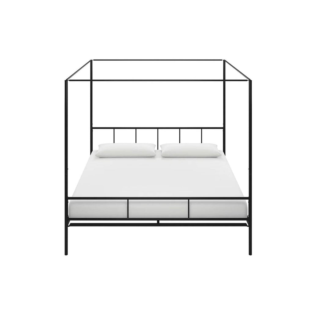 King size Black Metal Canopy Bed Frame with Headboard and Footboard