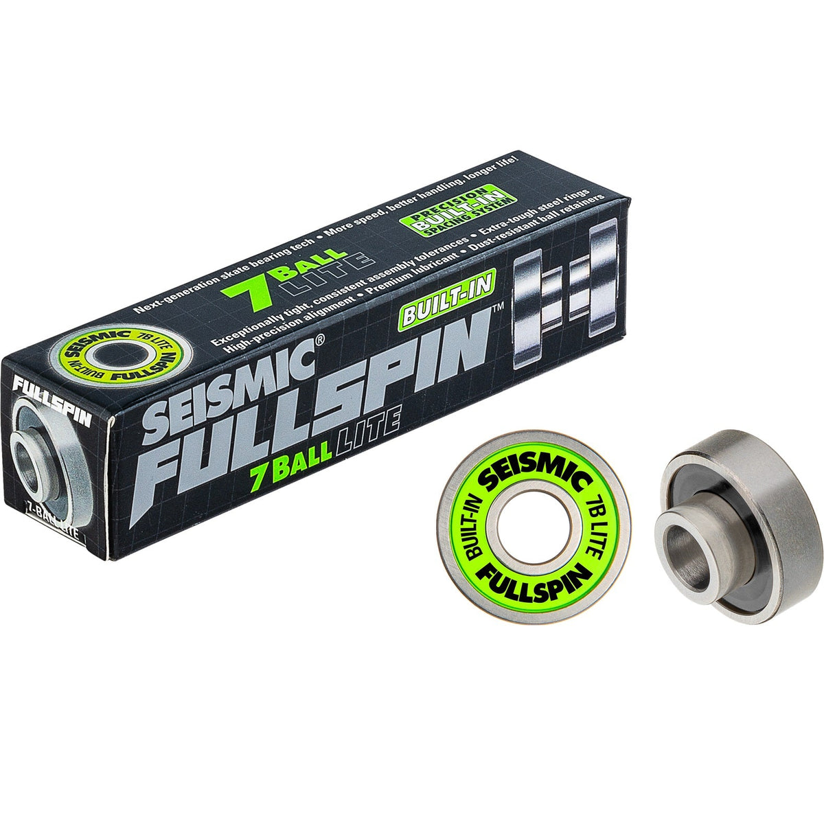 Seismic Fullspin 7-Ball LITE Built-In Bearings 8mm - Green (Set of 8)