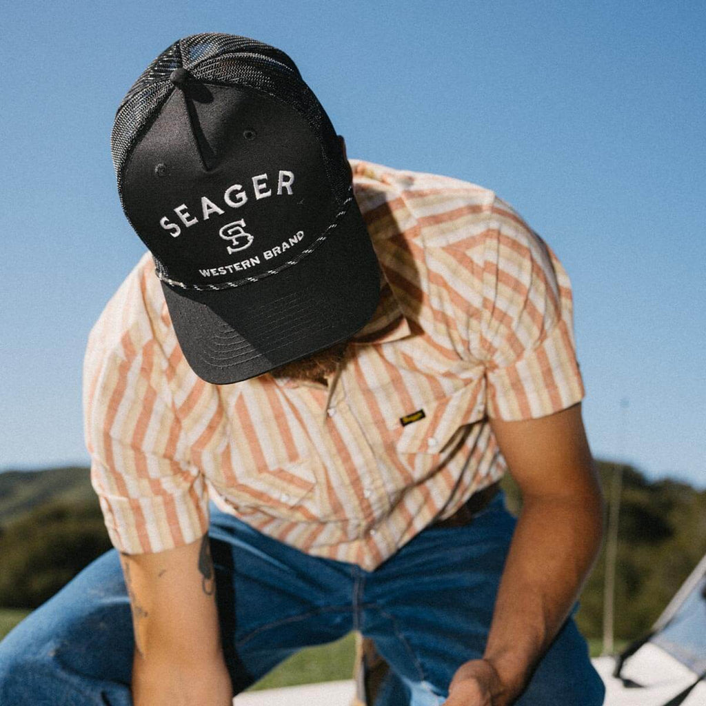 Seager Branded Black Trucker Snapback Hat