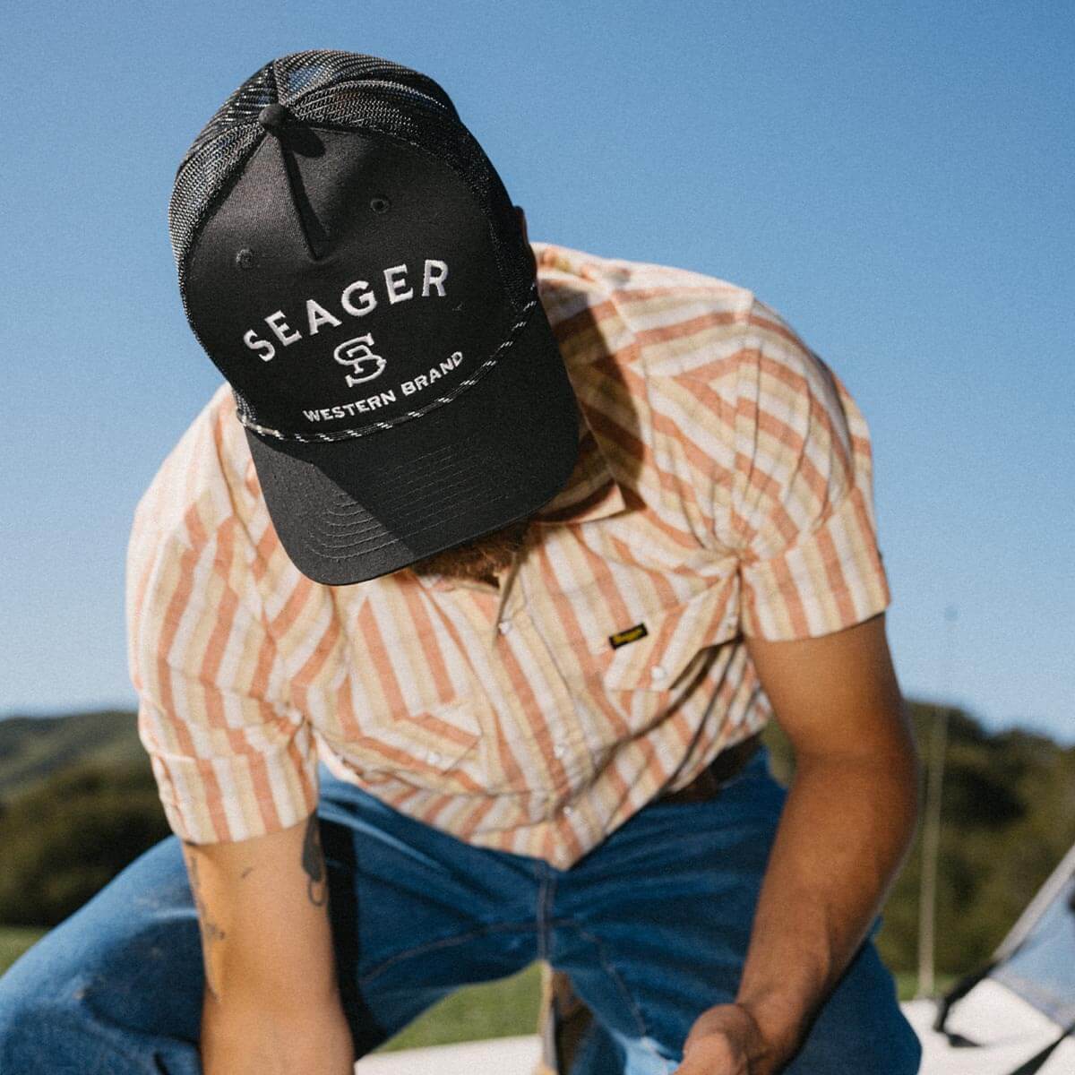 Seager Branded Black Trucker Snapback Hat