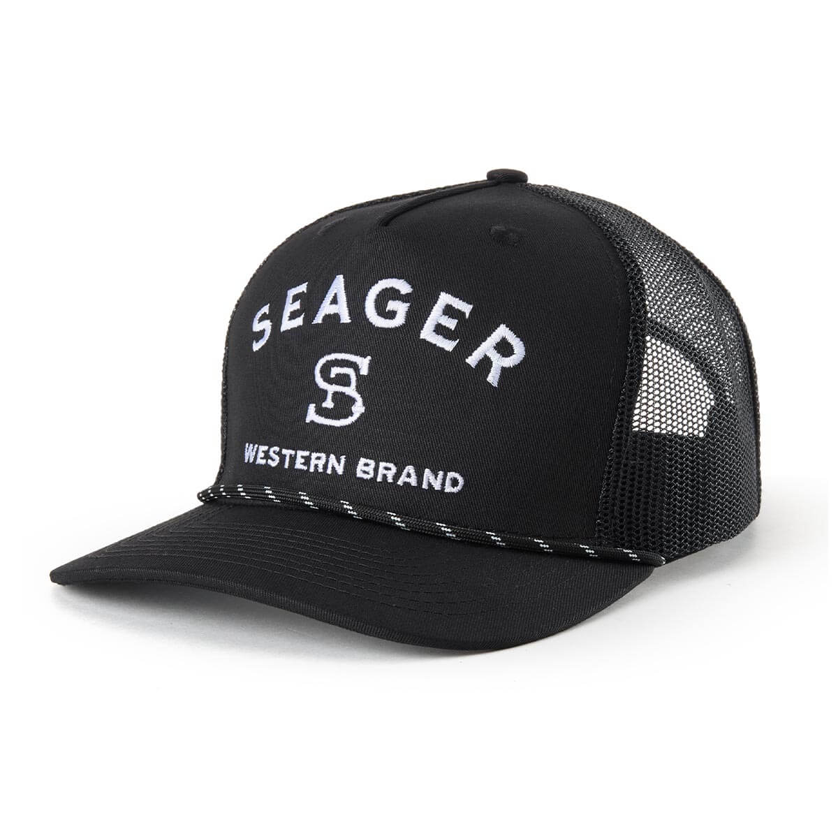Seager Branded Black Trucker Snapback Hat