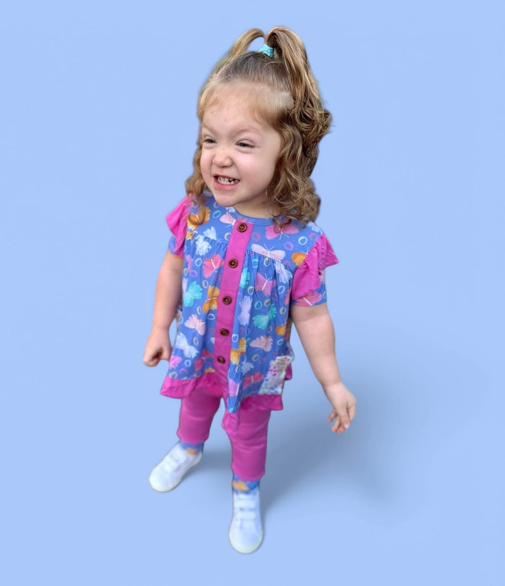 Korrie Butterflies Bamboo Short Sleeve Peplum + Legging Set