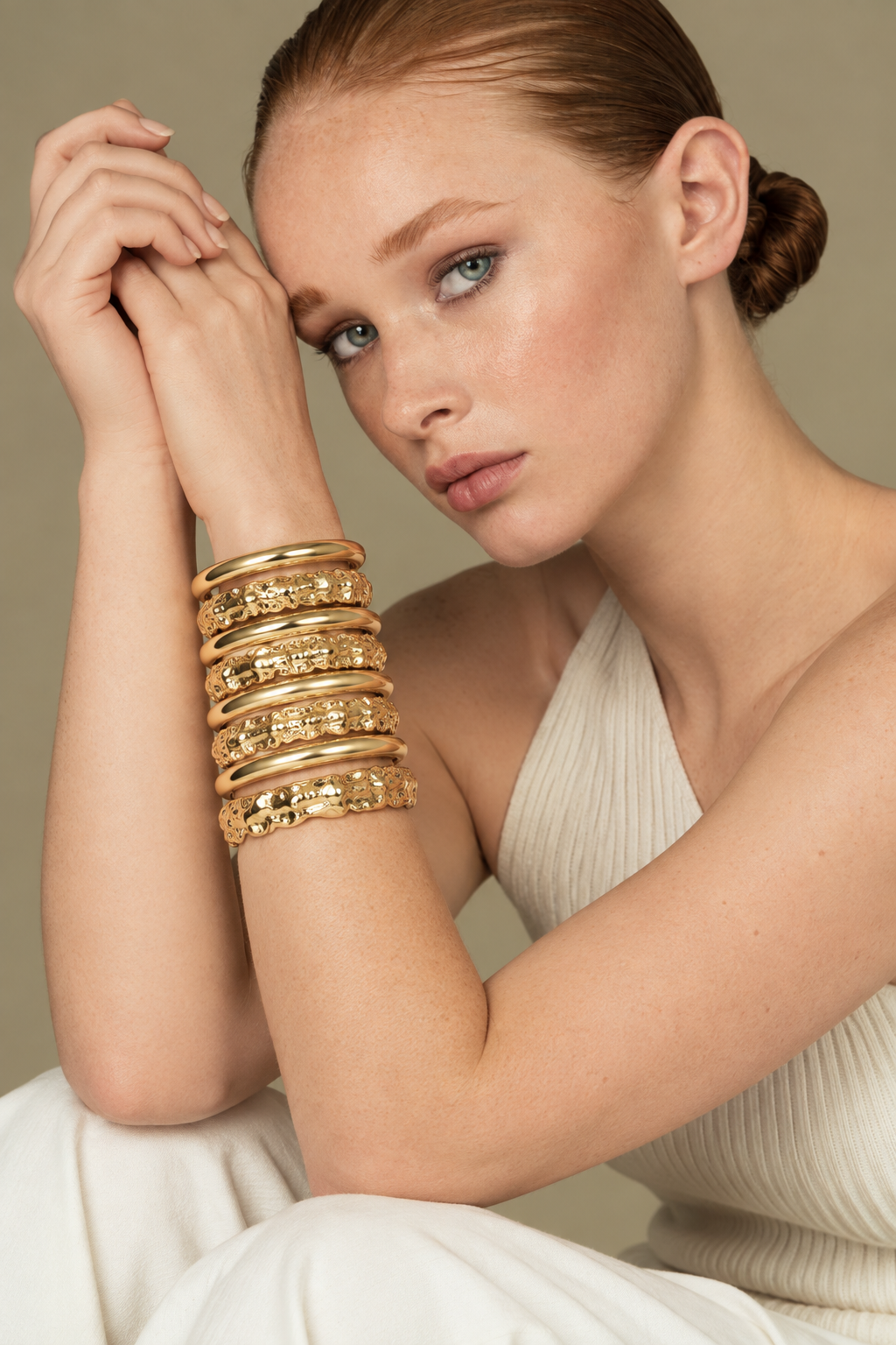 Nathalia Organic Textured Gold Open Cuff Bracelet