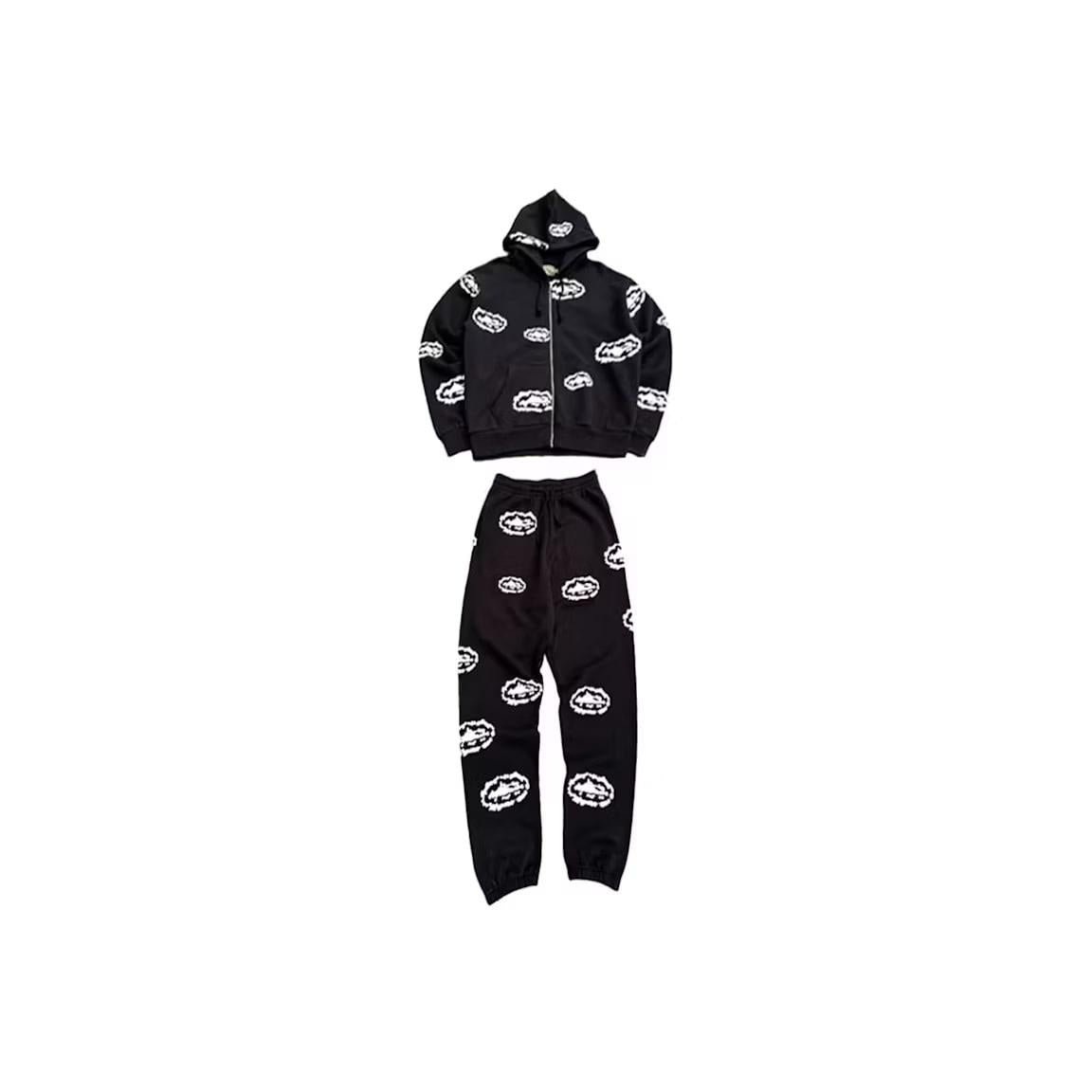 Corteiz x Denim Tears Cotton Wreath Sweatsuit Black/White