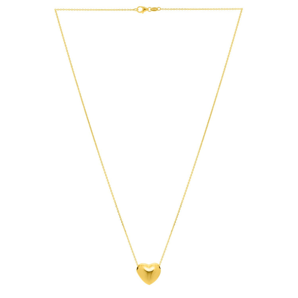 Small Puffed Heart Necklace in 14K Yellow Gold