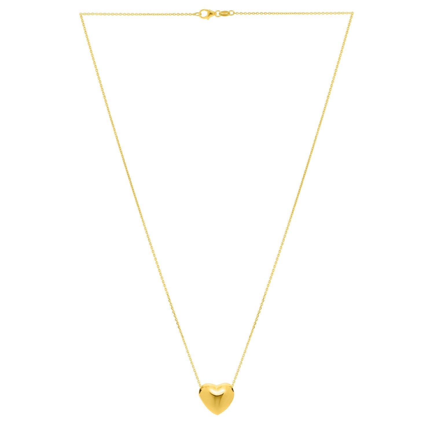 Small Puffed Heart Necklace in 14K Yellow Gold