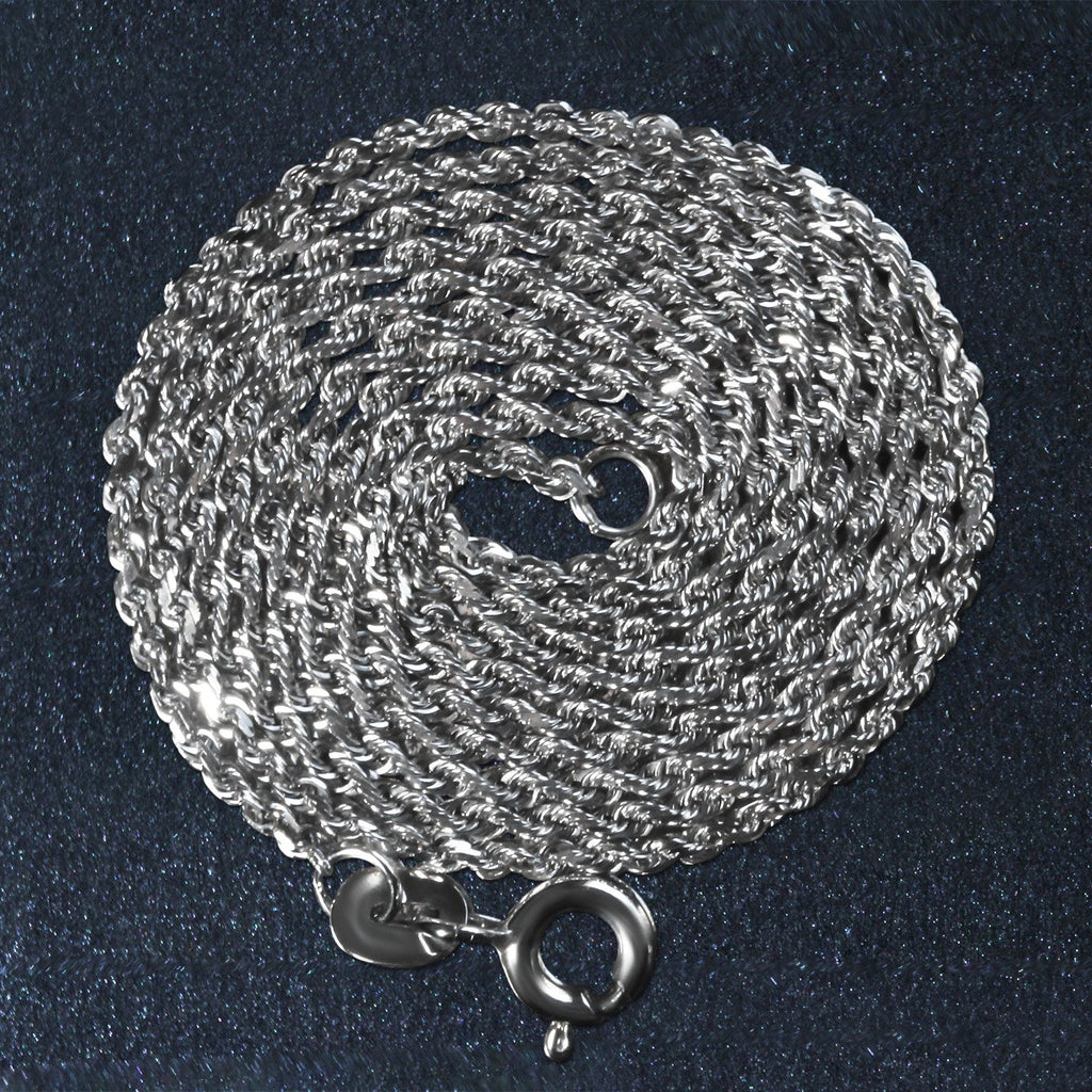 10k White Gold Solid Diamond Cut Rope Chain (1.40 mm)