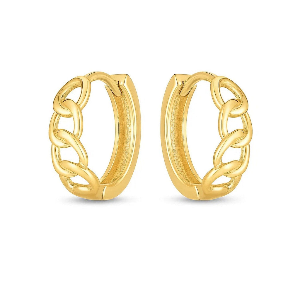 14k Yellow Gold Curb Huggie Hoop