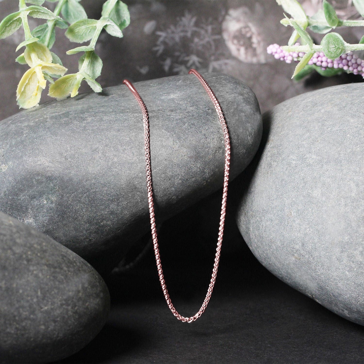 14k Rose Gold Diamond Cut Round Wheat Chain (1.20 mm)