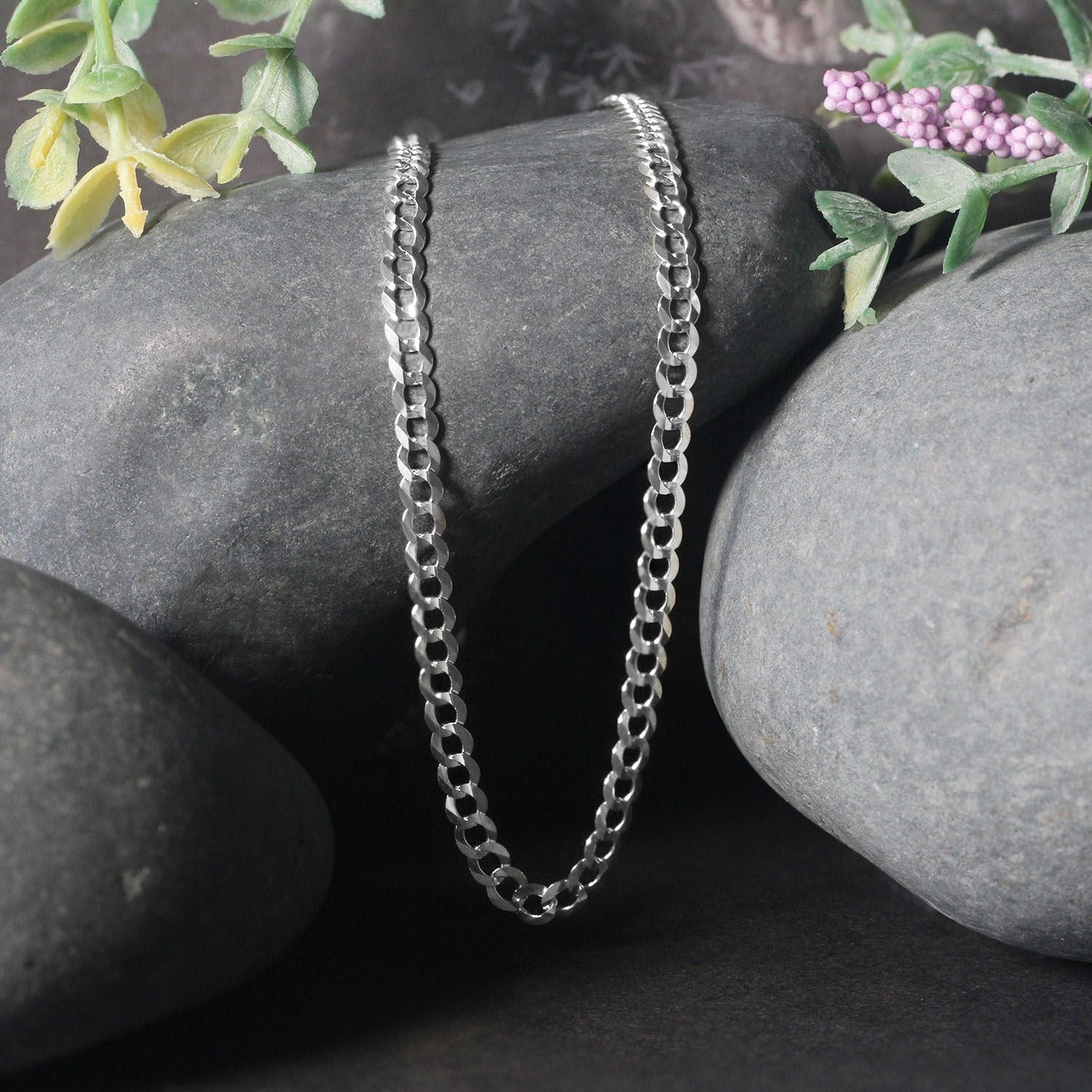 14k White Gold Solid Curb Chain (3.60 mm)