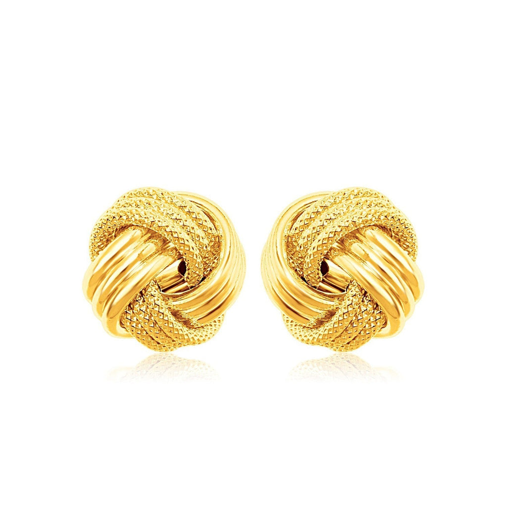 14k Yellow Gold Love Knot with Ridge Texture Earrings