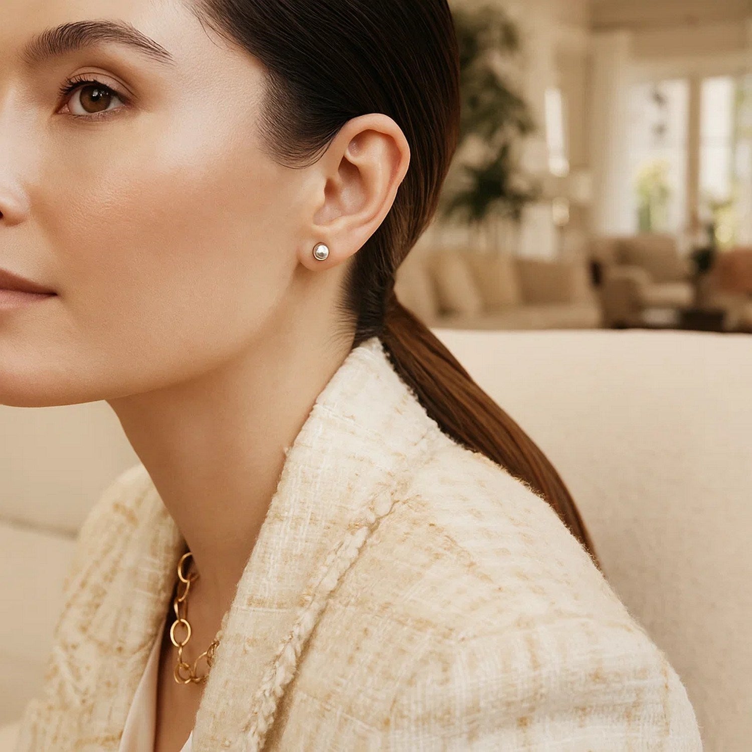 14k White Gold Classic Round Stud Earrings (5.0 mm)