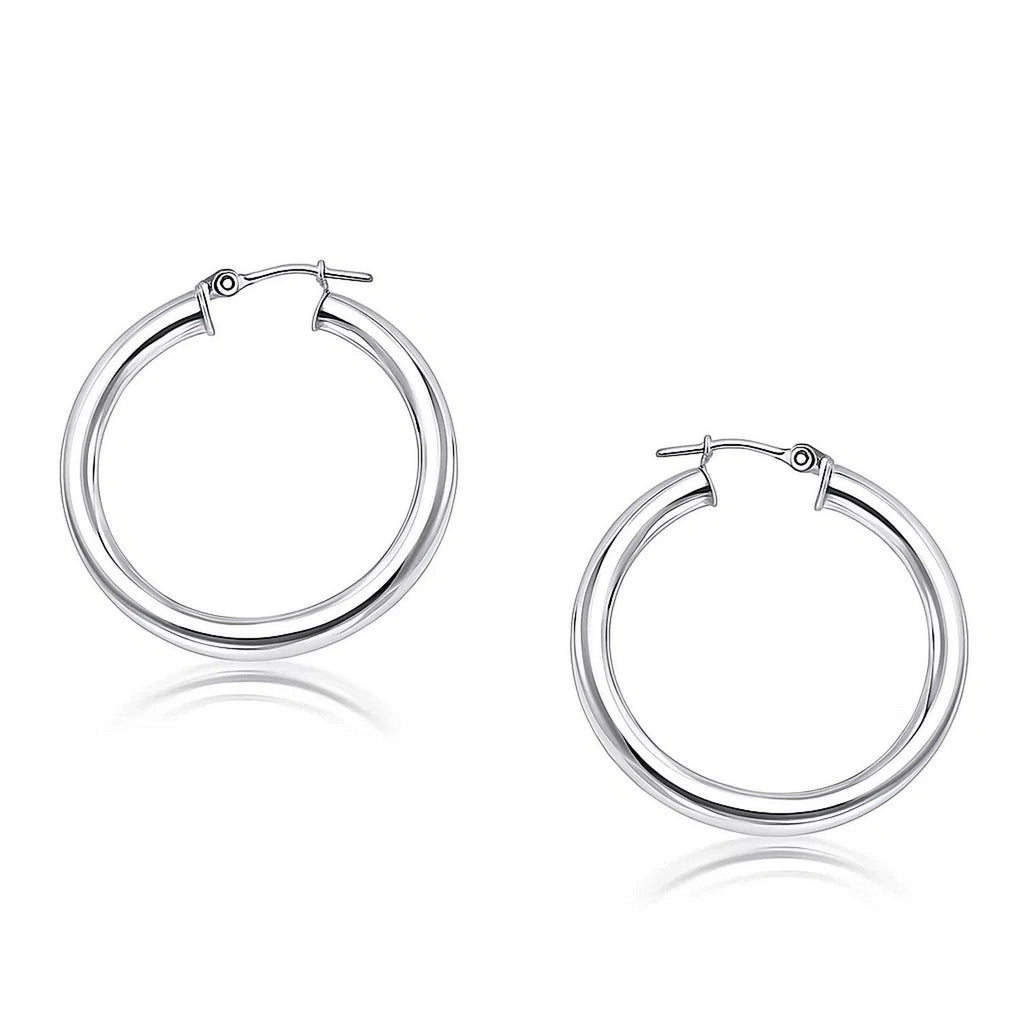 14k White Gold Polished Hoop Earrings (4x30mm)