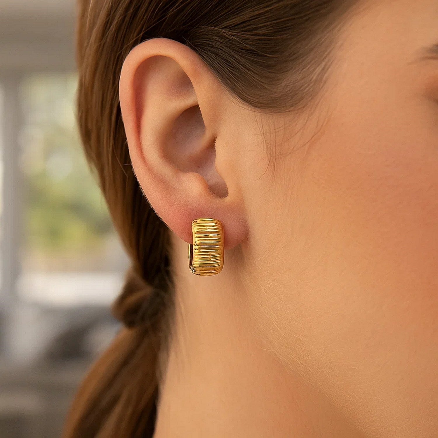Reversible Textured and Smooth Snuggable Earrings in 10k Yellow Gold