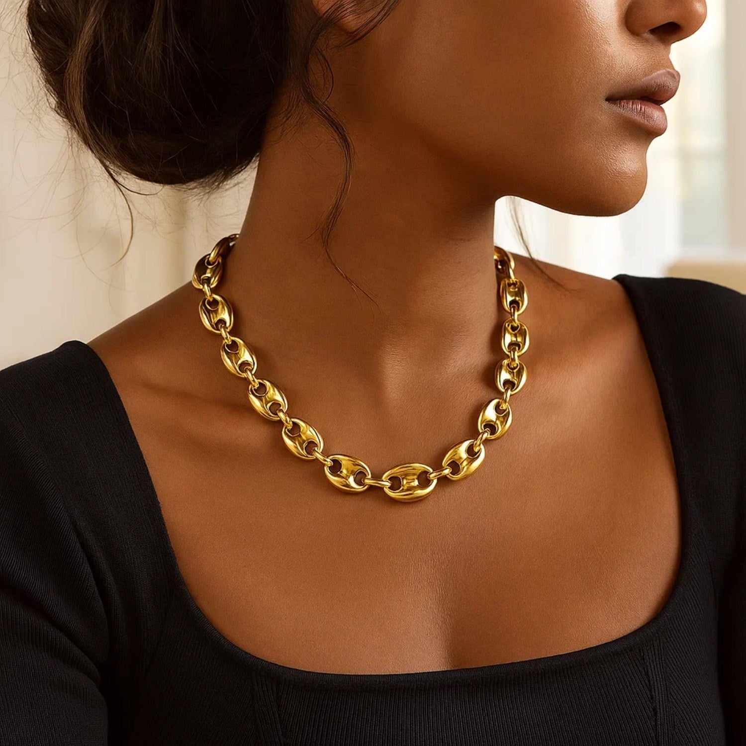 Puffed Mariner Link 12mm Necklace in 14K Yellow Gold