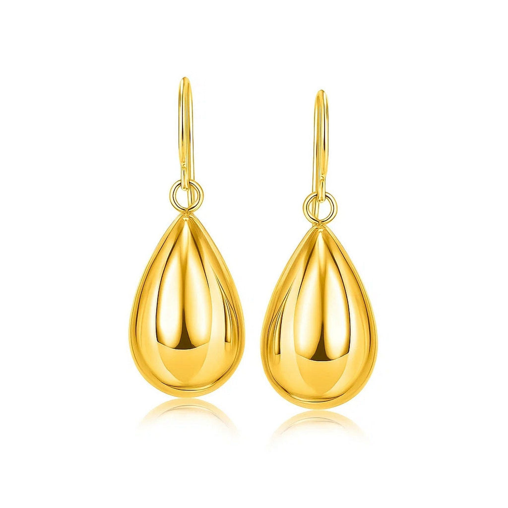 14k Yellow Gold Polished Teardrop Motif Drop Earrings