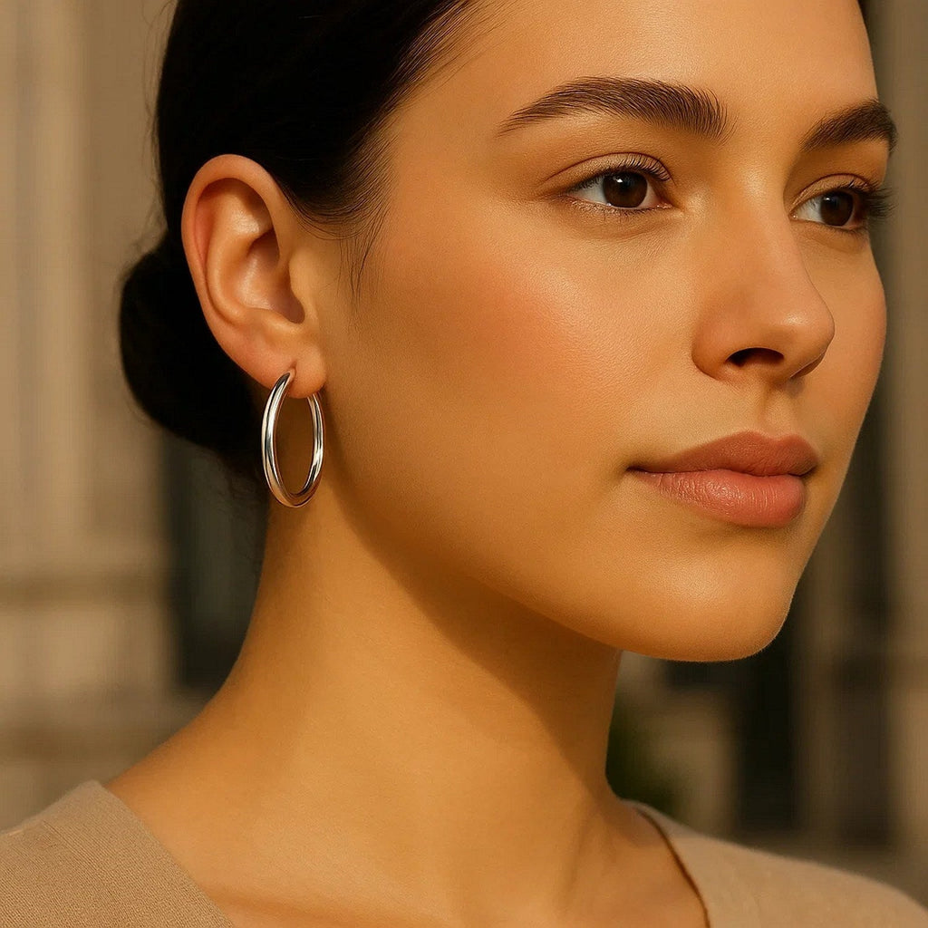 10k White Gold Polished Hoop Earrings (3x30mm)