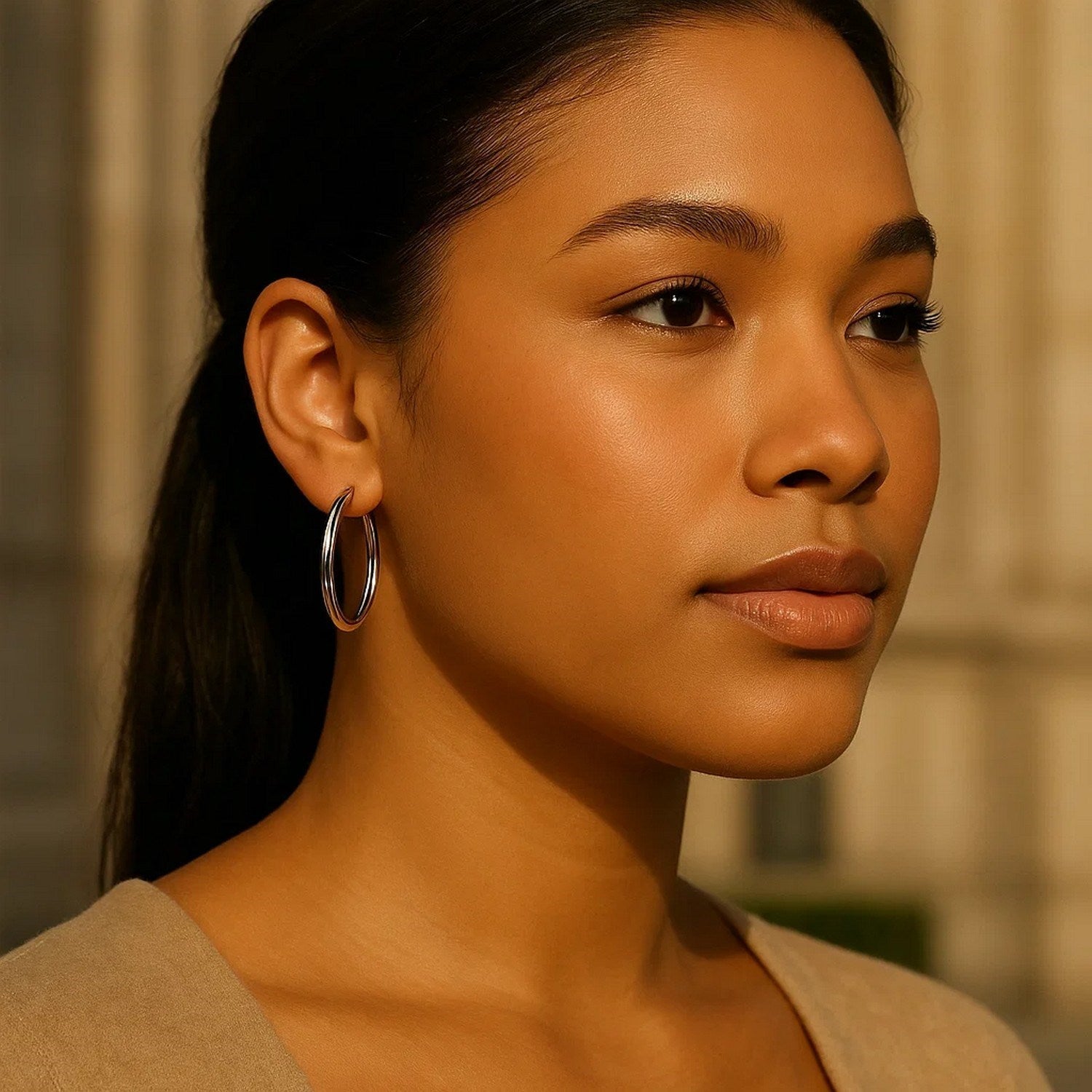 10k White Gold Polished Hoop Earrings (3x30mm)