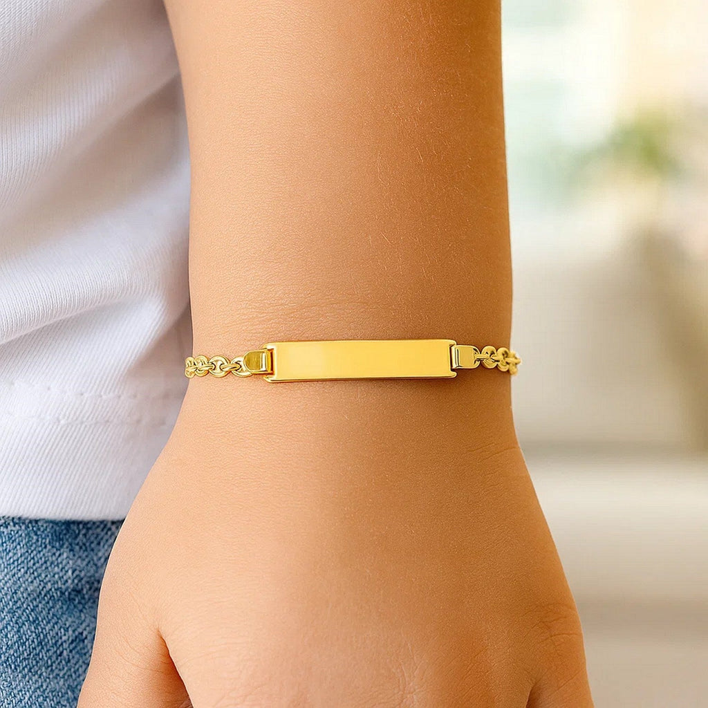 14k Yellow Gold Puffed Mariner Link Childrens ID Bracelet (3.30 mm)