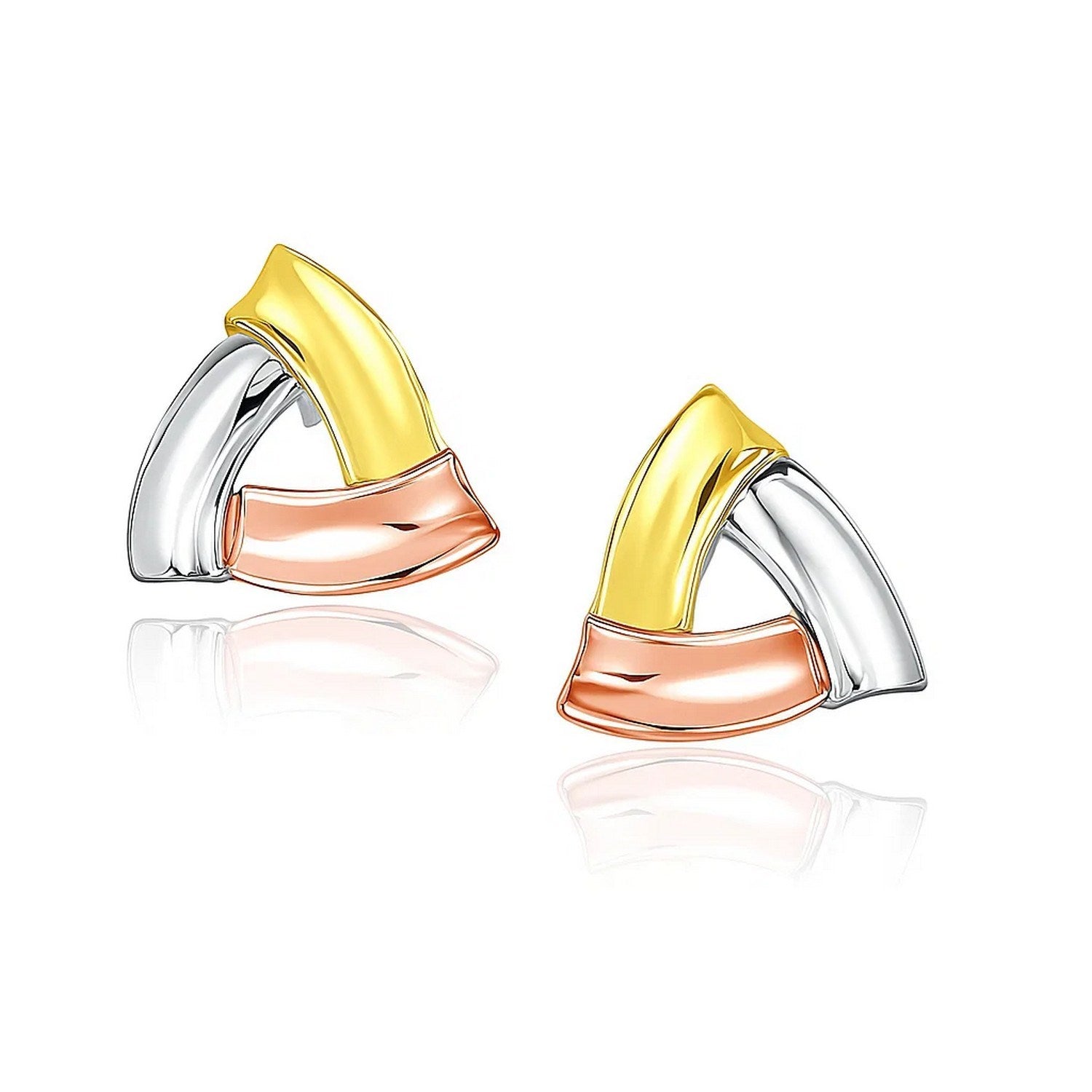 14k Tri-Color Gold Triangular Open Style Post Earrings