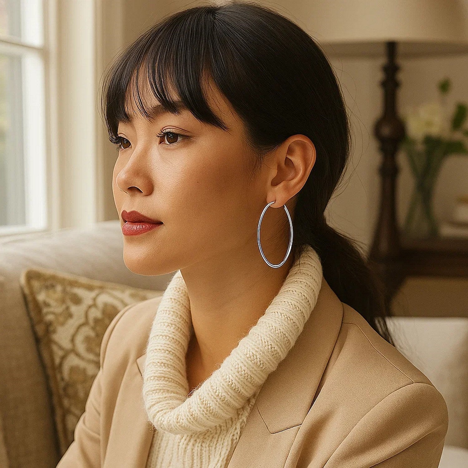 10k White Gold Polished Hoop Earrings (2x50mm)