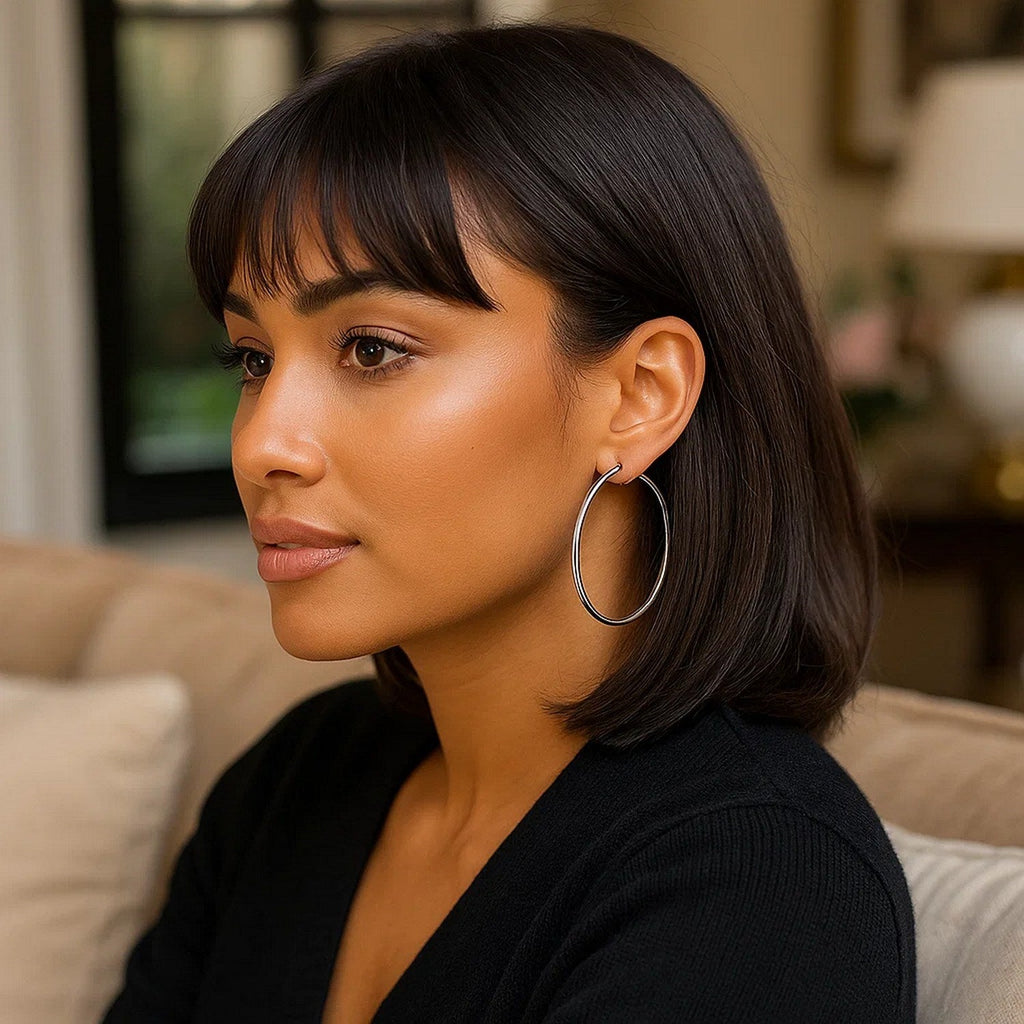 10k White Gold Polished Hoop Earrings (2x50mm)