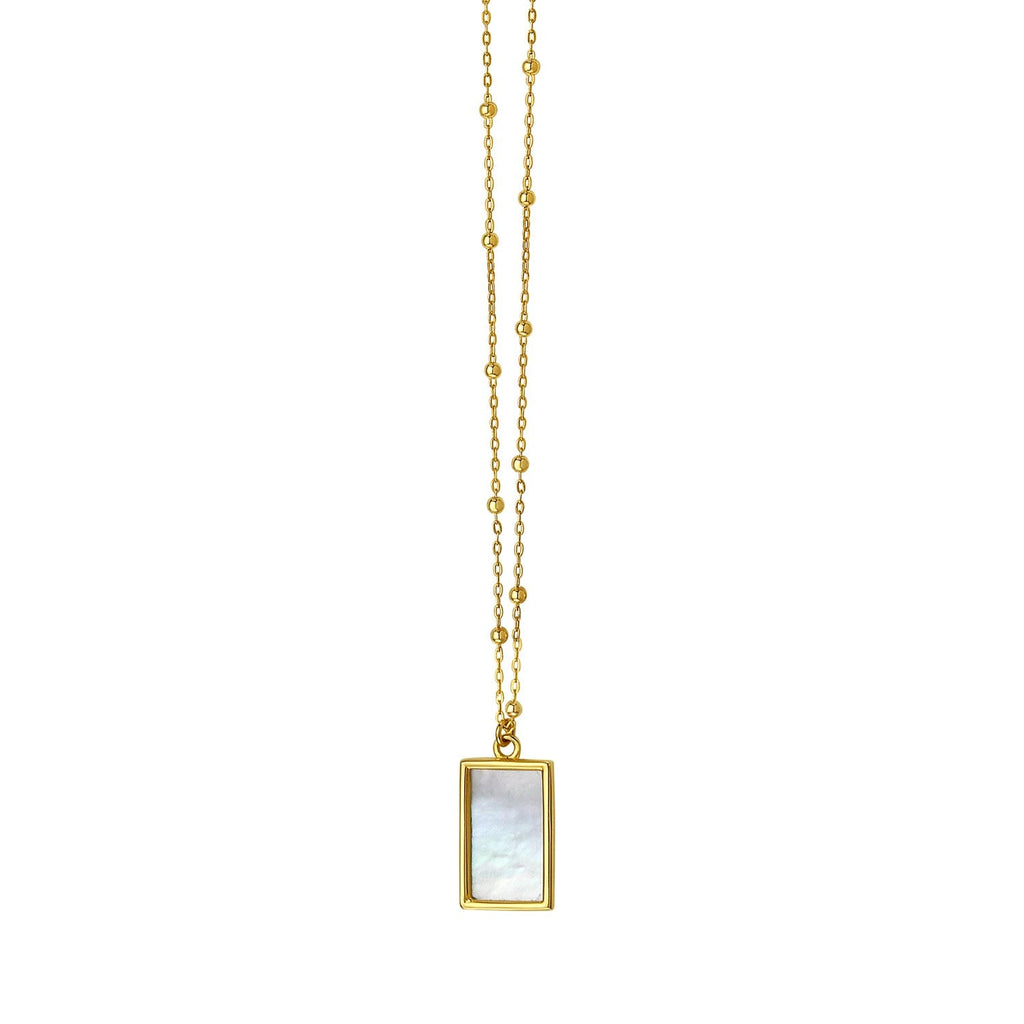 MOP Geometric Gem Rectangle Necklace in 14K Yellow Gold