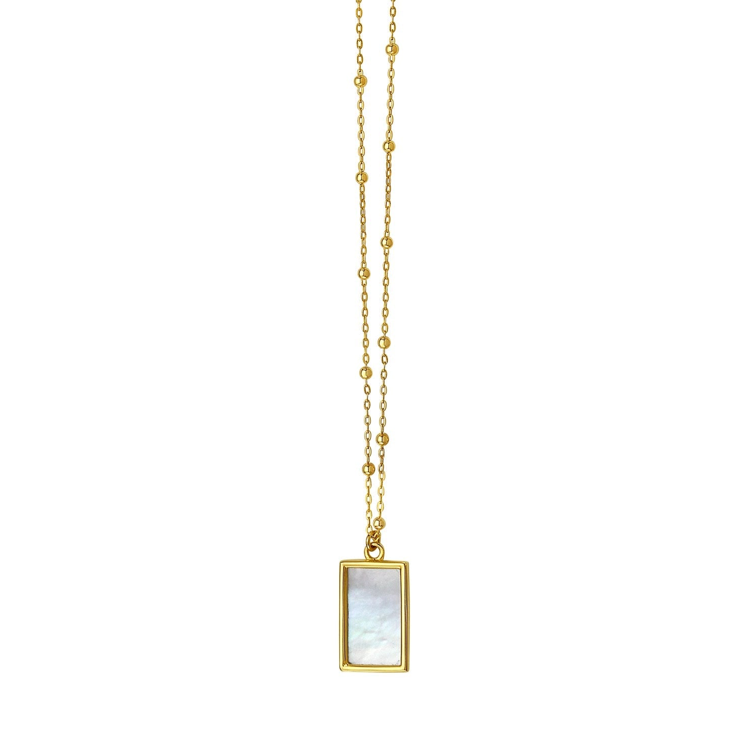 MOP Geometric Gem Rectangle Necklace in 14K Yellow Gold